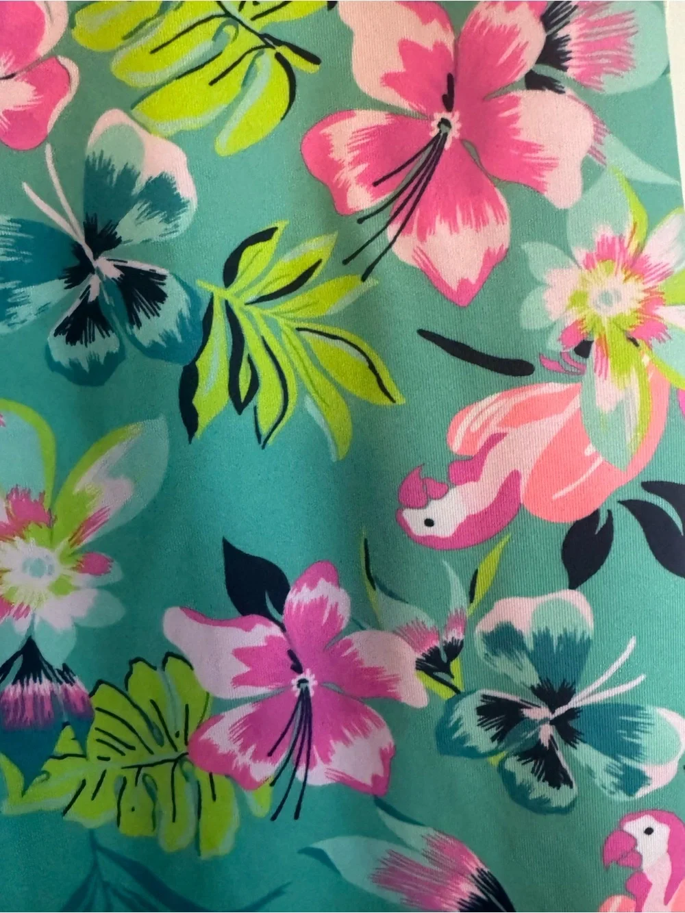 Lands' End Girls' Floral Swim Tank Top - Teal, Pink & Lime